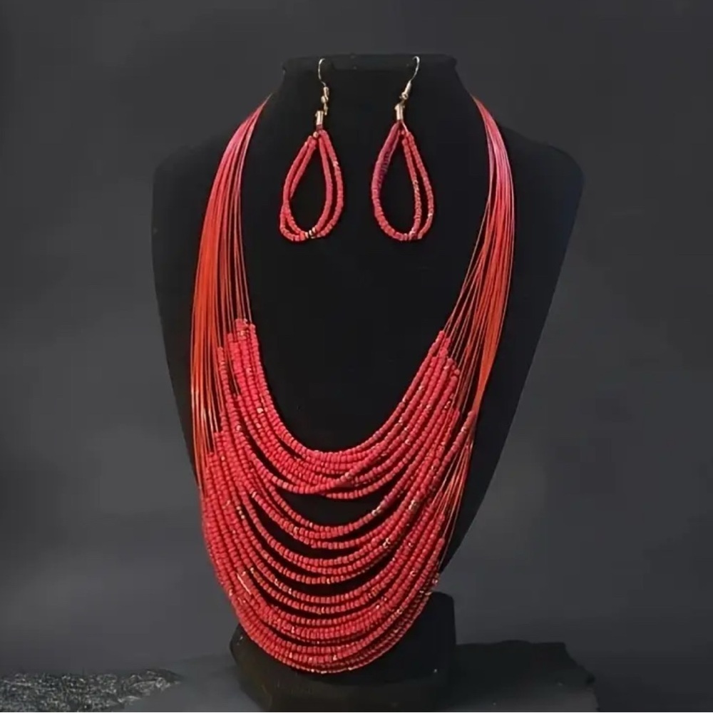 Vibrant Red Multi-Strand Necklace